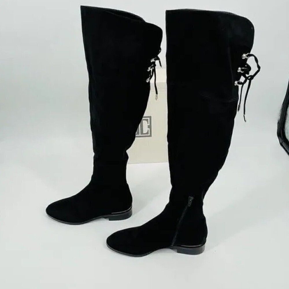 Ivanka Trump  Lnde Faux Suede Lace-Up Over-The-Knee Boots black 7.5M